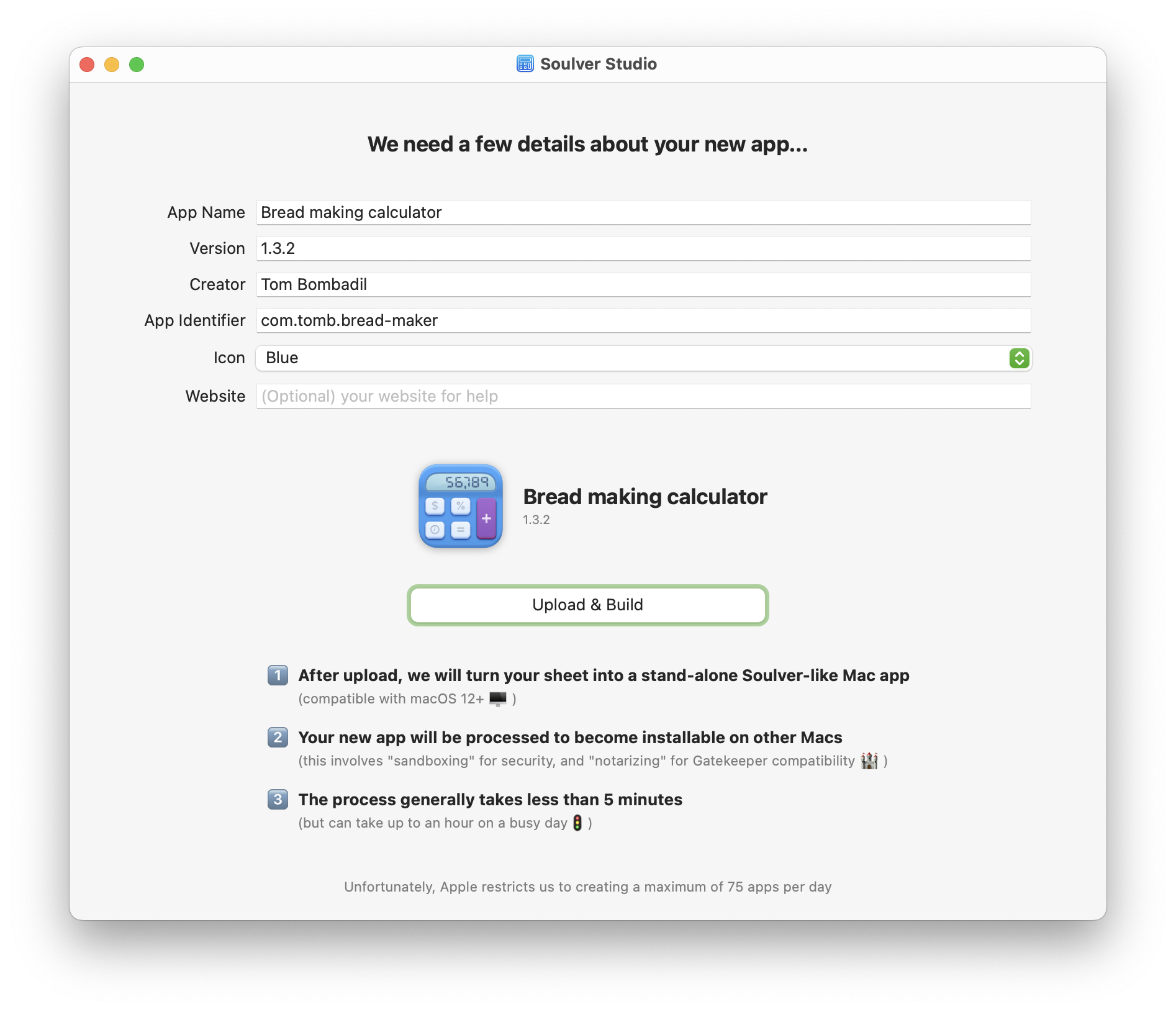 Pantalla de configuración de Soulver Studio